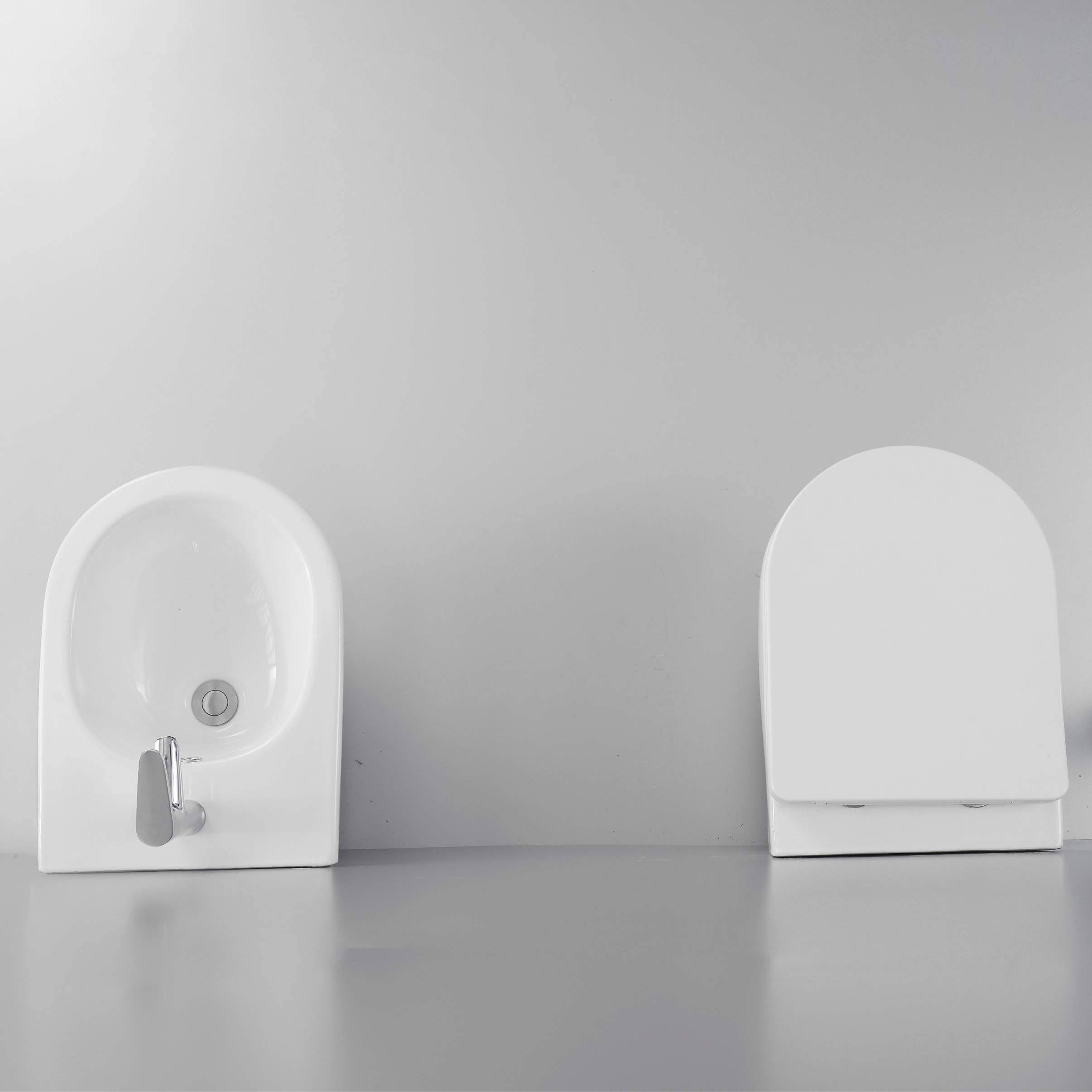 Yellowshop - Sanitari bagno sospesi filo muro - Wc rimless, copriwc soft close e bidet mod. Hoop