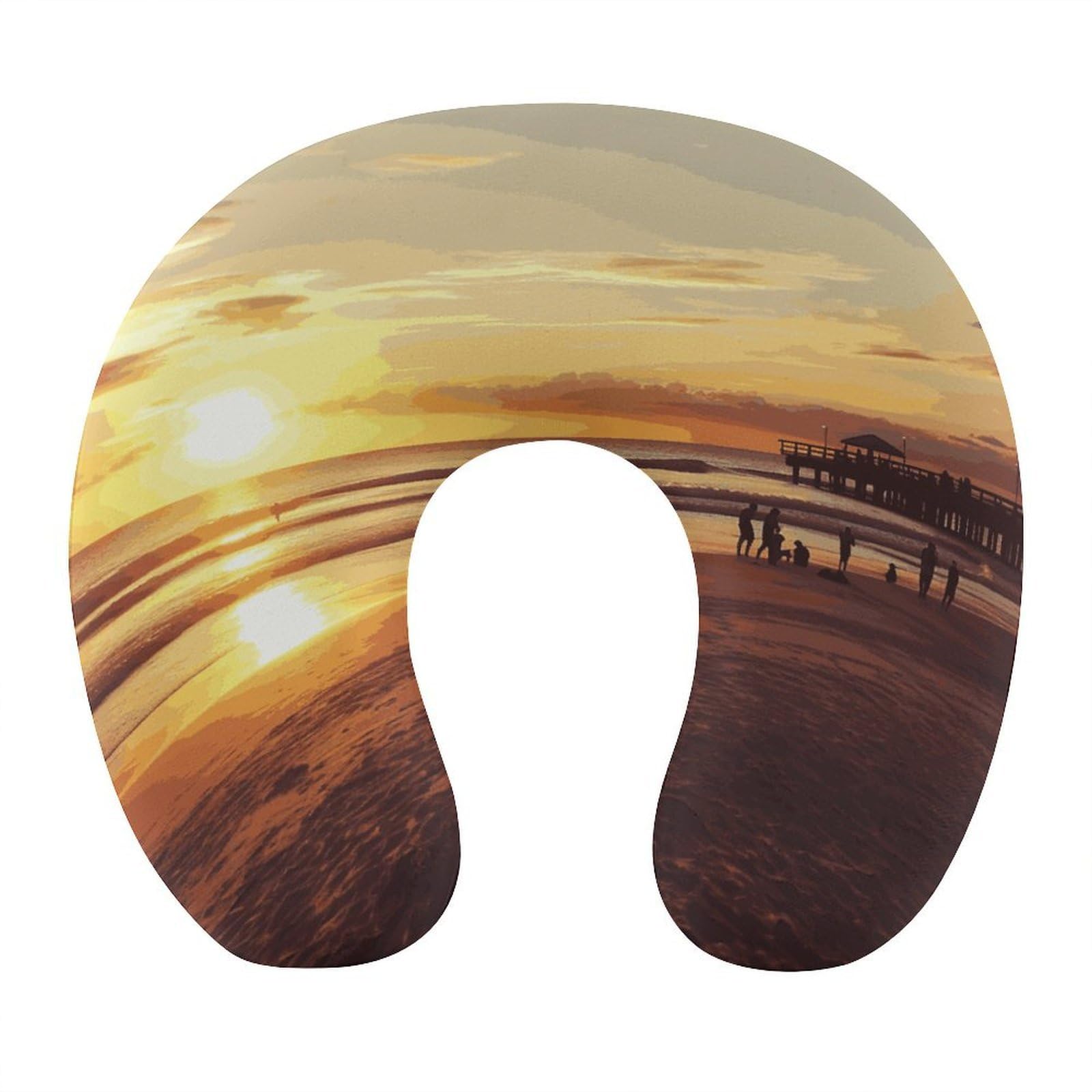 FekiLoot Sunset Beach Travel Pillow U Shaped Neck Pillow Comfortable Memory Foam Pillow Portable Soft Headrest Lightweight Neck and Head Support for Planes Trains Self-Driving Cars
