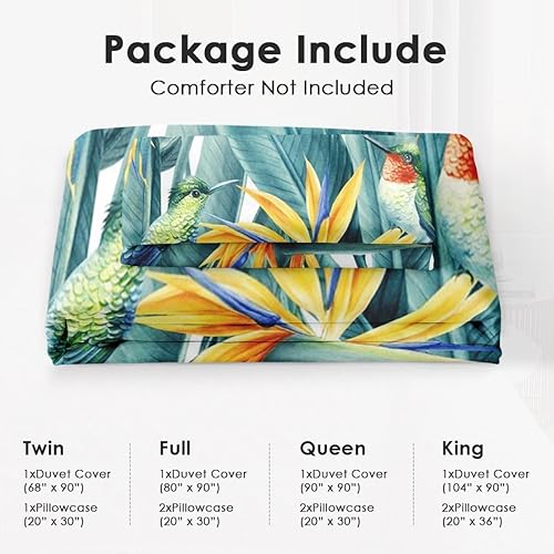 Miniatura 6 de Pinbeam Juego de funda de edredón, juego de ropa de cama de colibrí de aves tropicales de verano para niños y adultos, decoración de dormitorio,