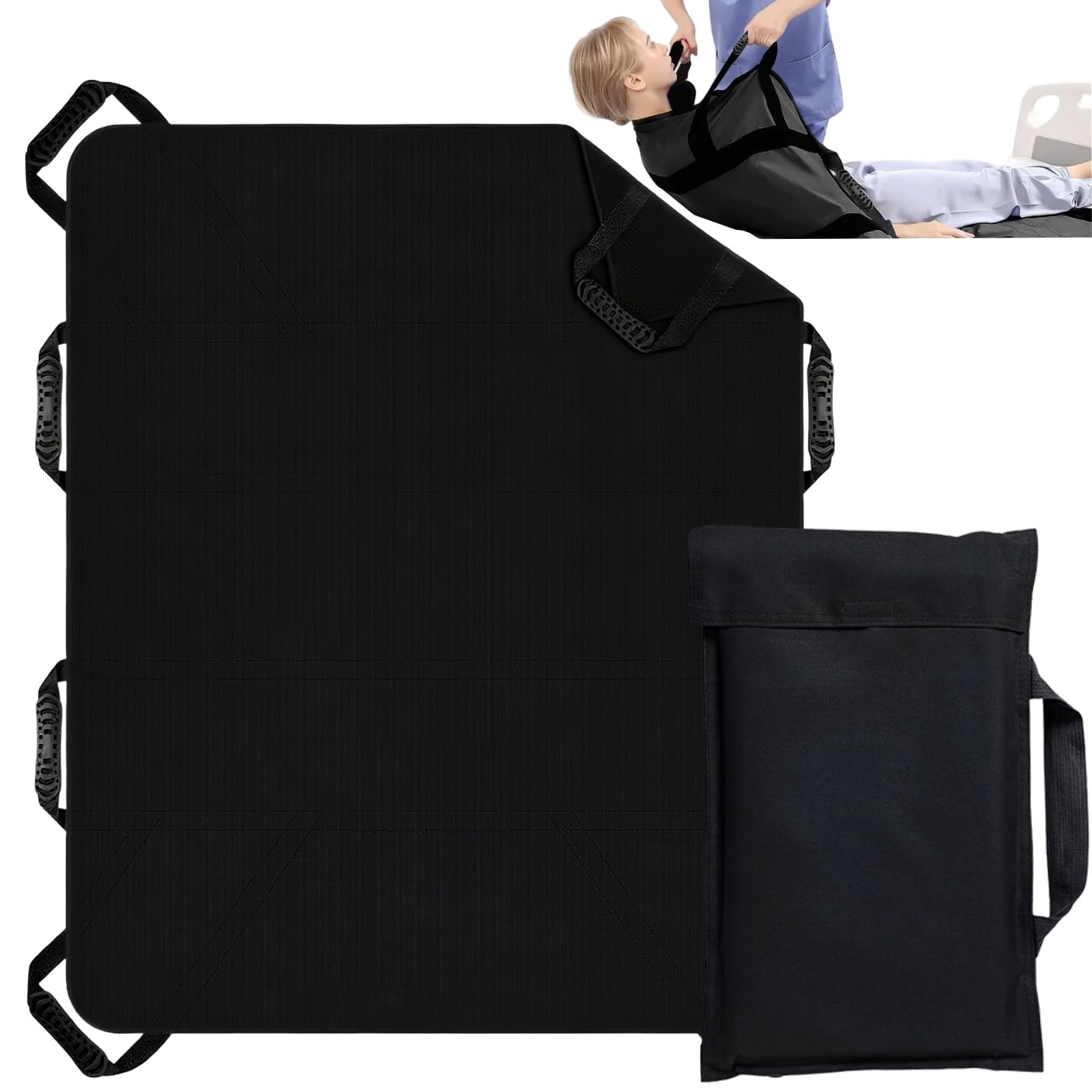 Gleittuch für Bettlägerige 100*120cm,Rutschtuch Pflege mit 6 Griffen,Transferboard für Patientenlifter für Ältere & Bettlägerige Patienten,Gleitmatte Pflege Wiederverwendbar und Abwaschbar (Schwarz)