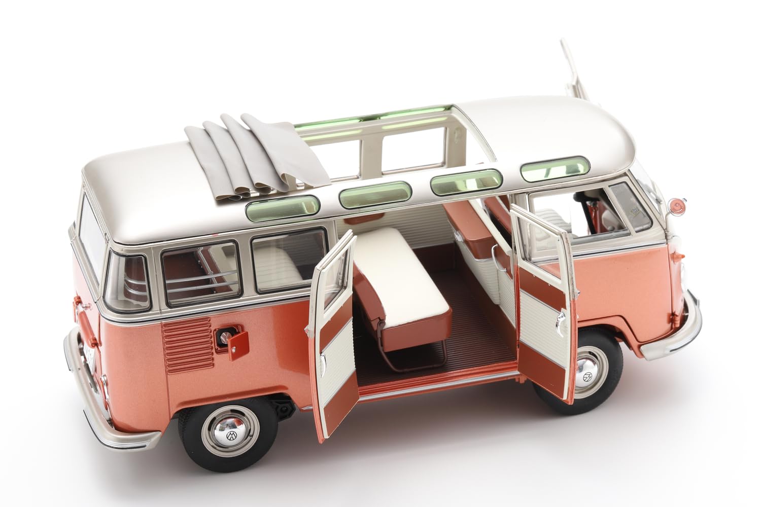 Schuco 1:18 VW T1 Camper Orange/Weiß Dach DC - Hochwertiges Diecast Modellauto im Maßstab 1:18, Modellauto, 1:18, Auto, Sammlermodell