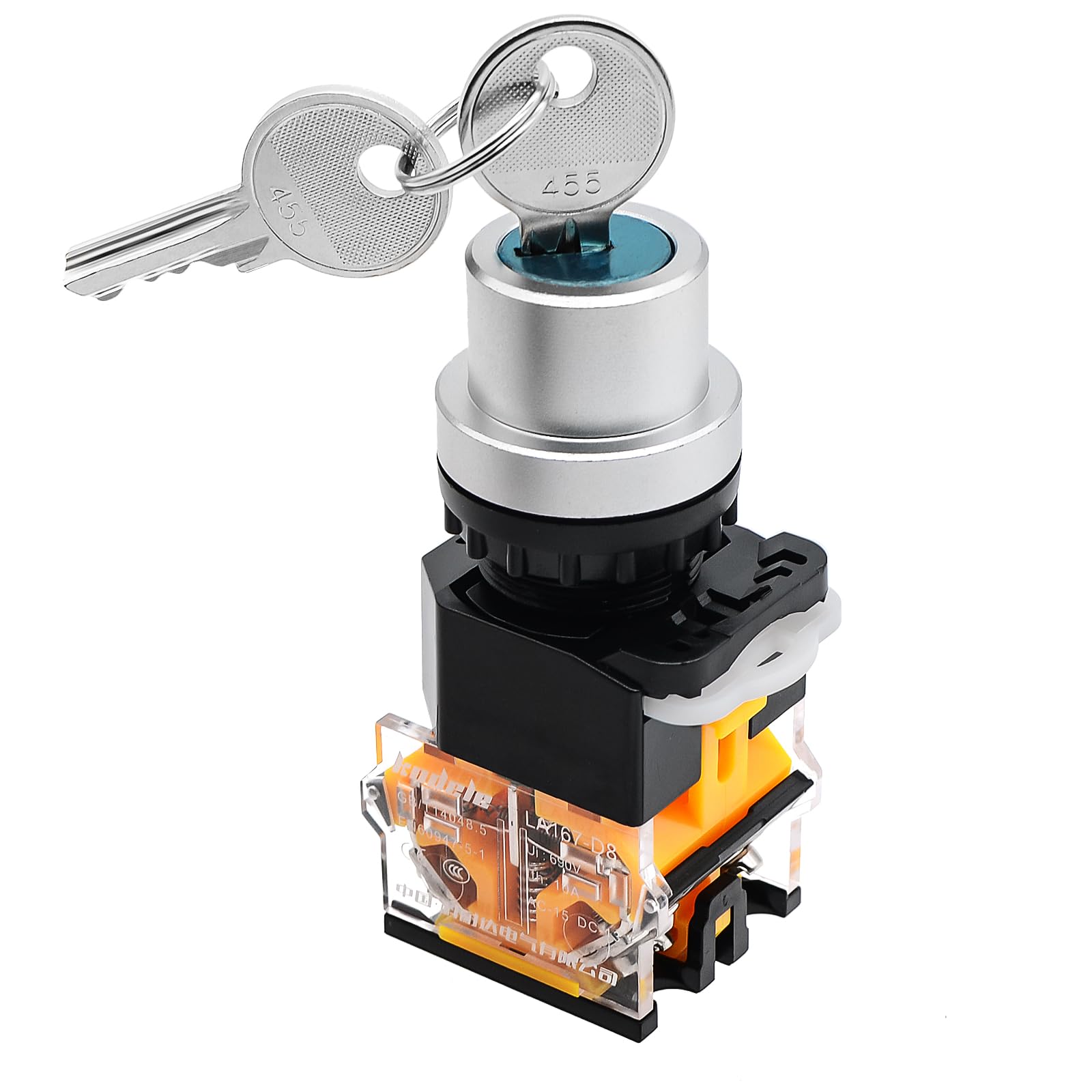 OELFFOW 1Pack Black 2-Position Key Switch 1NO 1NC 4 Screw Terminal ON-Off Switch with 2 Keys Ui: 690V, Ith: 10A, AC-15, DC-13, CE