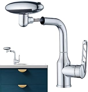 Grifo de baño para lavabo - Caño giratorio de mango único, rotación antifugas de 360 grados, diseño de flujo ajustable, material duradero, construcción larga cola para lavandería, camping-