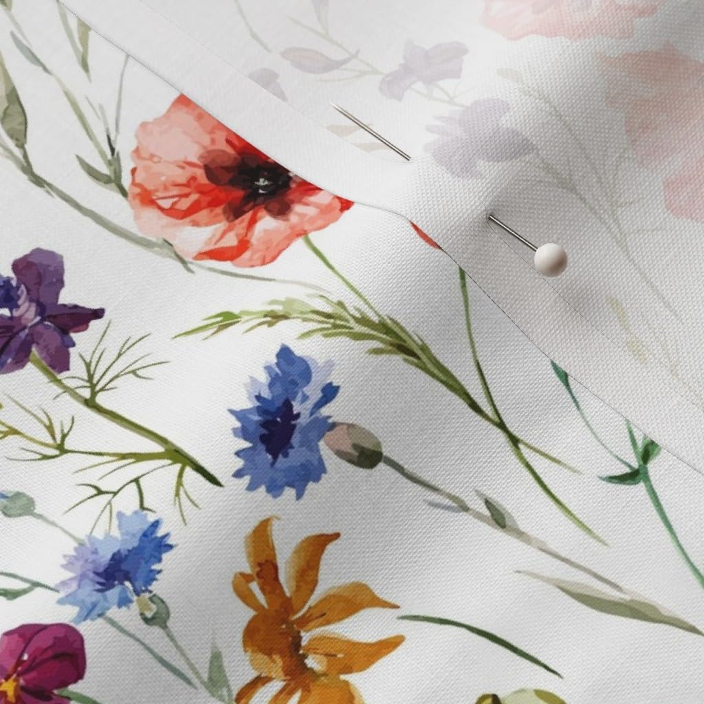 Spoonflower Fabric - Wildflowers Floral Poppies Wildflower Fashion Periwinkle Coral Printed on Petal Signature Cotton Fabric by The Yard - Sewing Quilting Apparel Crafts Decor