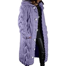 Womens Chunky Cable Knit Cardigan Sweaters Oversized Collar Long Sleeve Button Down Crochet Cardigans with Pockets