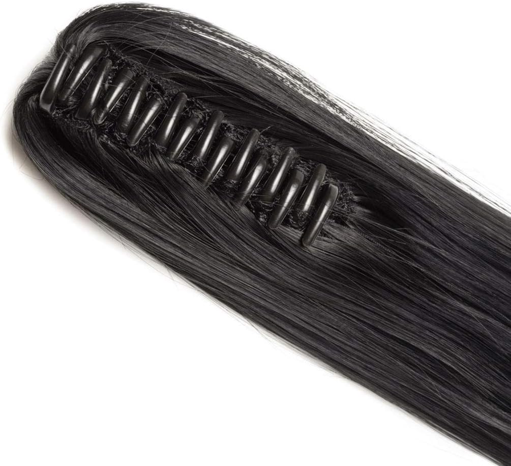 Long Short Claw Ponytail Hair Extensions One Piece Cute Clip in on Ponytail Jaw Claw on Straight Curly Hairpiece Brown Blonde Black Ombre 21" Straight Dark Black - Image 4