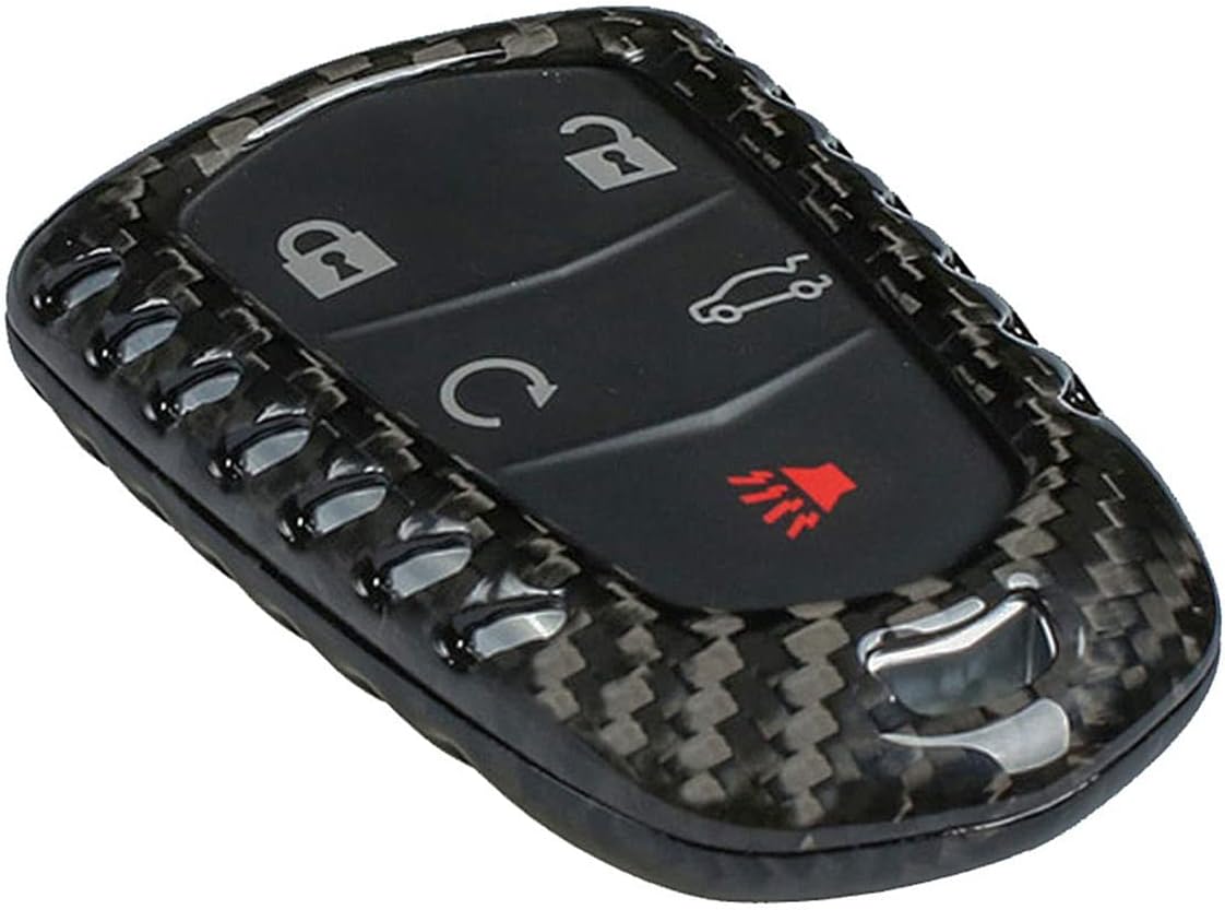 Genuine Carbon Fiber Key Fob Cover For Cadillac ATS Coupe ATS-L ATS-V CT6 CTS CTS-V Escalade ESV SRX XT4 XT5 XT6 XTS Smart Car Remote Key Fob Case For Men Women - For Shield Logo Back - Black