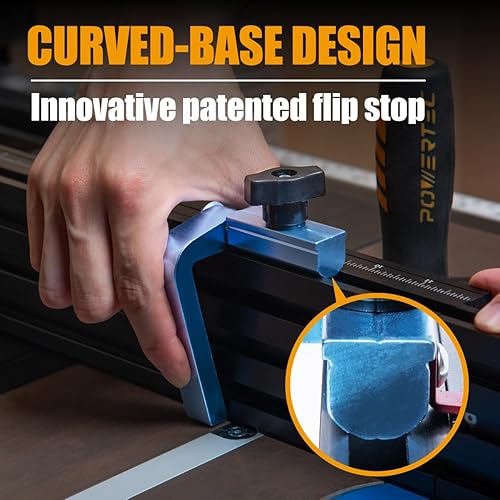 Miniatura 8 de POWERTEC 71766 Sistema de calibre de inglete de precisión para sierra de mesa Kit con valla telescópica  11 topes de ángulo preestablecidos, valla