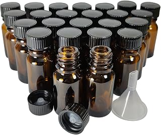 Bioll 10ml (1/3 oz) glass bottle. Essential oil bottle with lid. For Perfume, Aromatherapy, Lab Refillable Sample Vials - 24 Pack (Amber)