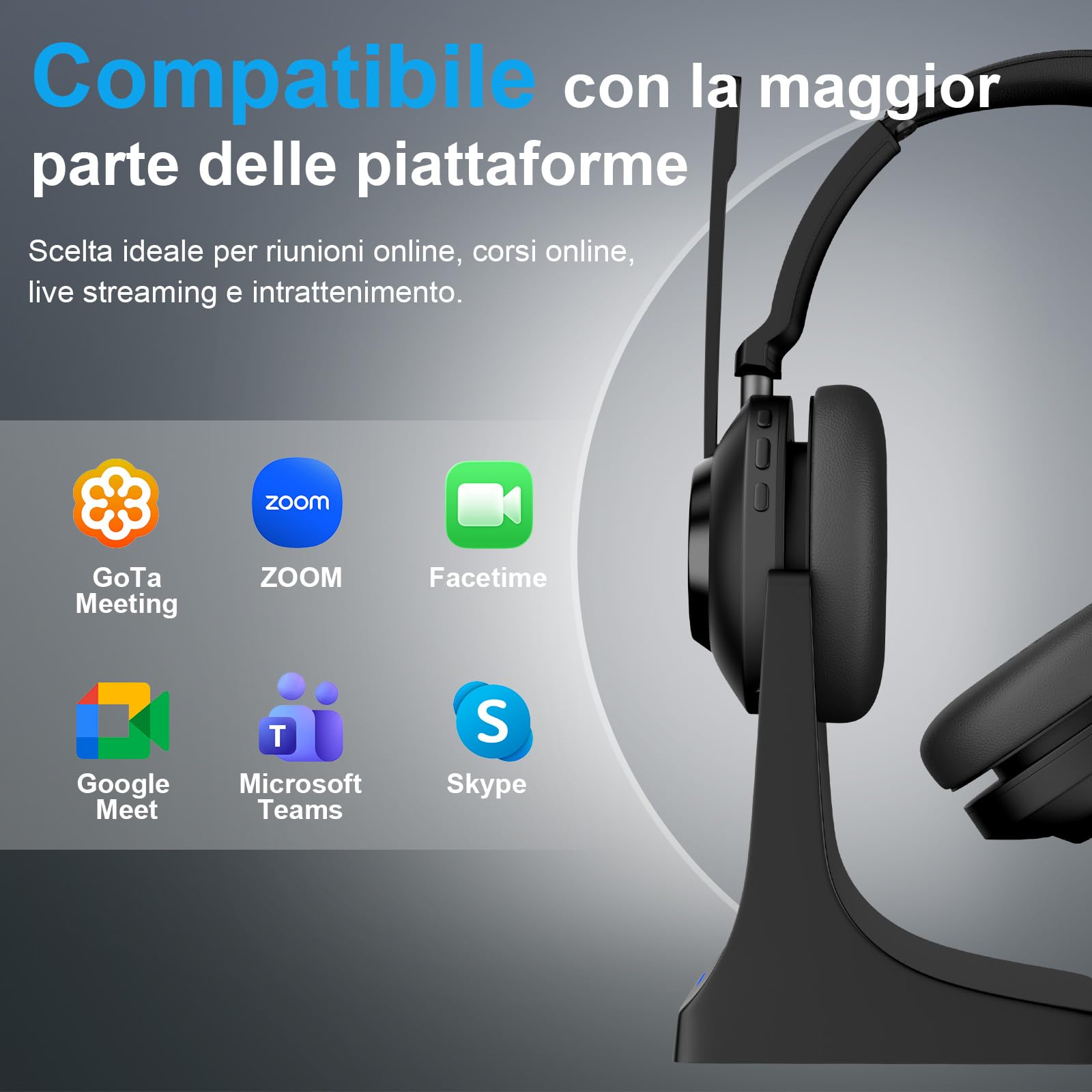Voistek Cuffie Bluetooth Wireless con Microfono e Cancellazione Rumore, Dongle USB per PC, 45 Ore di Autonomia, Tasto Muto, Ideali per Ufficio, Riunioni, Zoom, Call Center, Laptop, Computer
