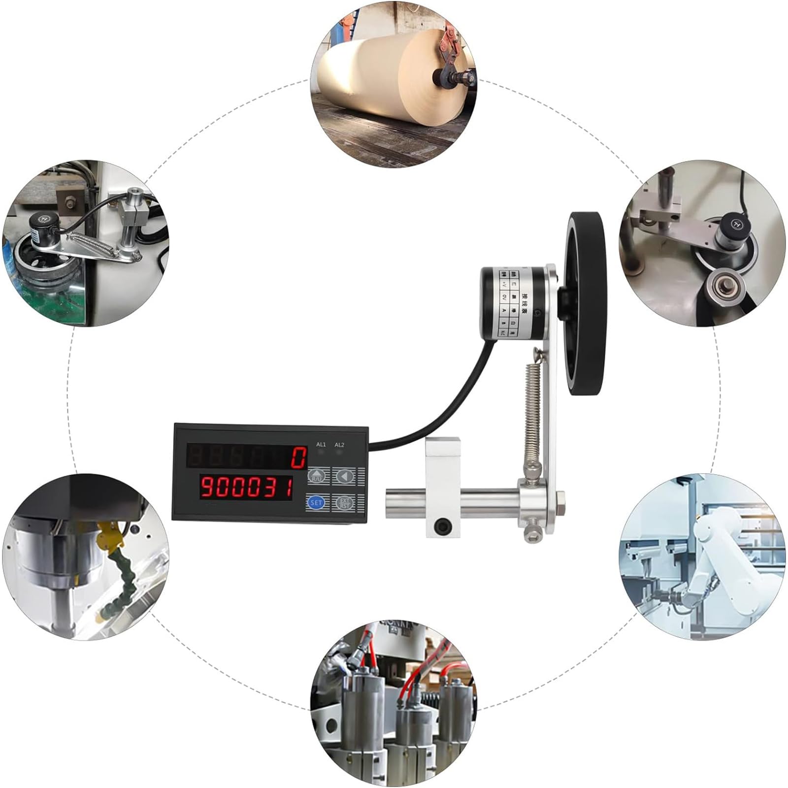 Digitales Längenmessgerät, mechanischer Längenzähler, Messung von 0 bis 999999 Fuß, Zoll, Meter, Yard, 0,01 mm genaue Zählung für Papierherstellung und Druckerei,