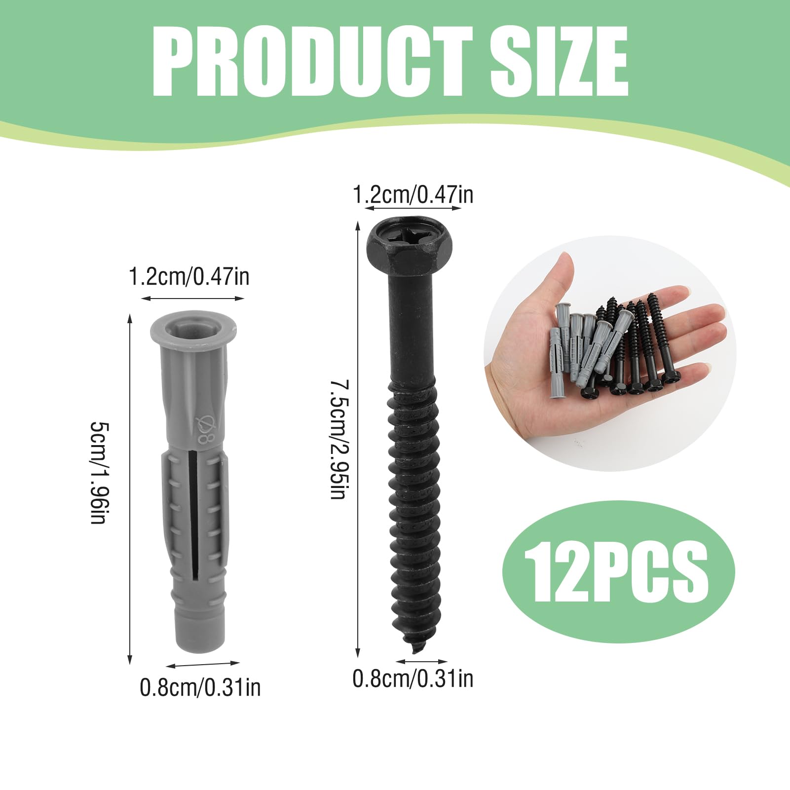 6PCS M8 Lag Bolt Wall Plug, 6PCS Heavy Duty Screws (M8 x 70mm), Screws and Wall Plugs Set - Image 2