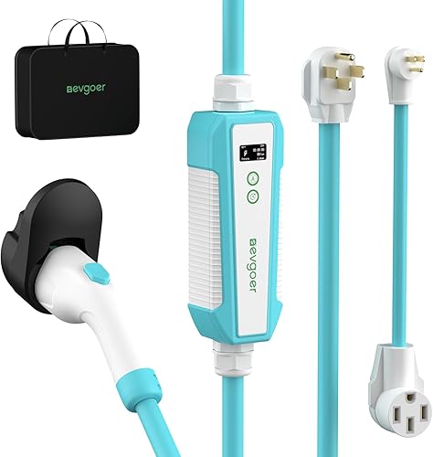 EG evgoer Cargador eléctrico para vehículo nivel 2 y nivel 1, 32 amperios 110 V-240 V 30 pies estación de carga portátil EV hogar, corriente de