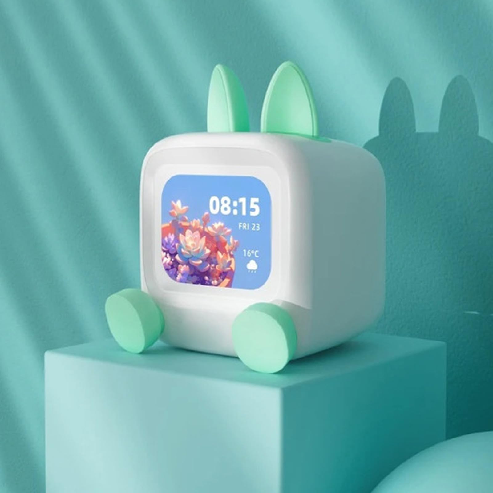 Reloj Despertador Inteligente con Altavoz Bluetooth, Pantalla de 2,01 Pulgadas, Modo de álbum de Fotos GIF con Batería de 3000mAh, para Decoración de Escritorio de Hogar y (Verde Claro)
