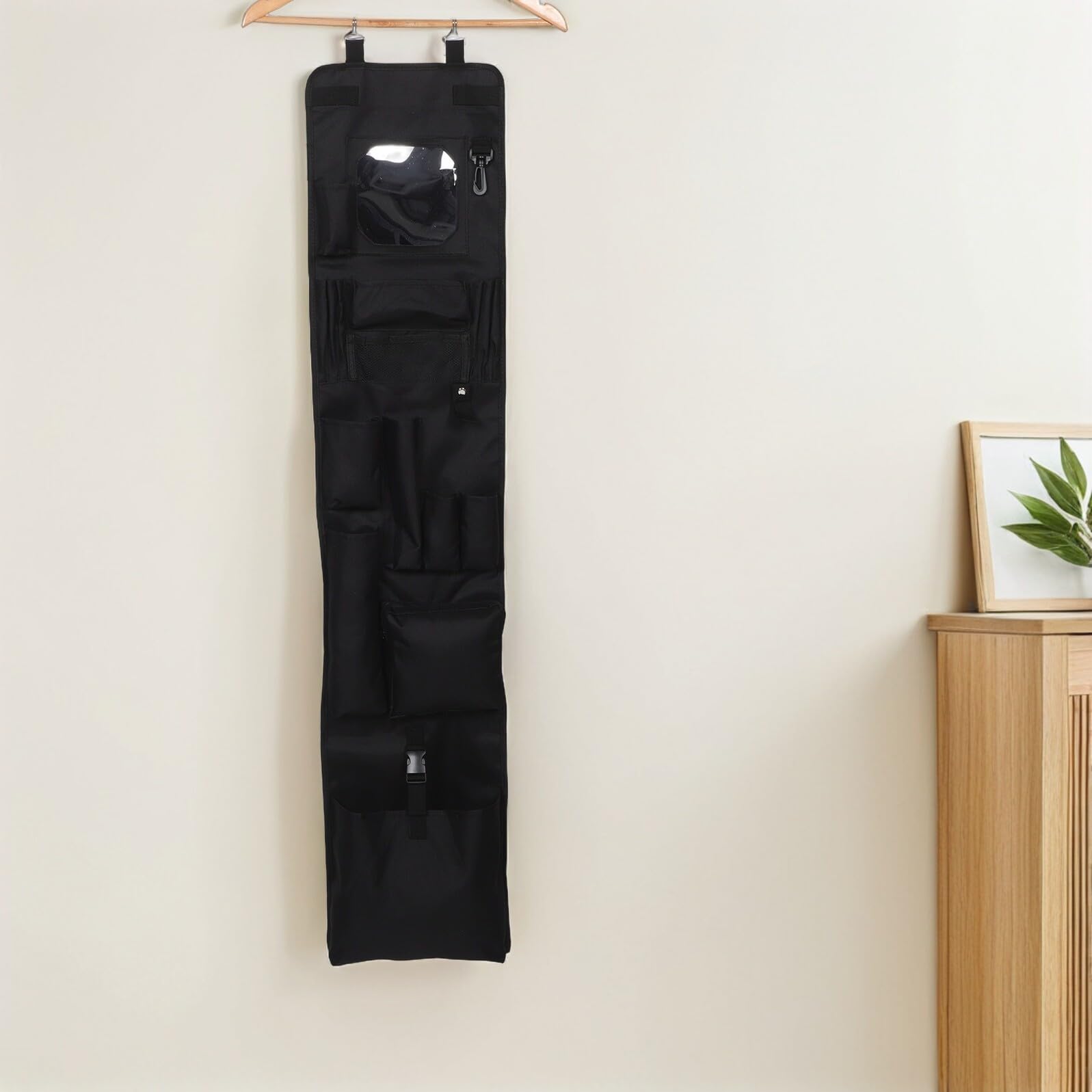 Organizzatore da Appendere per Armadietto, Nero, Poliestere | Multi-scomparto con Tasche, per Ufficio e Dormitorio, Design Moderno, Leggero e Salvaspazio Verticale