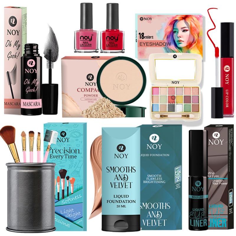 Noy Makeup Kit For Sensitive Skin Women Complete Makeup Kit For Beginners Long-Lasting, Matte Finish For Oily Skin Pack Of 13#Ny132