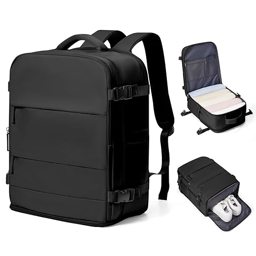 coowoz Mochila de viagem grande para mulheres homens mochila de ginástica impermeável com compartimento para laptop, Preto, Small