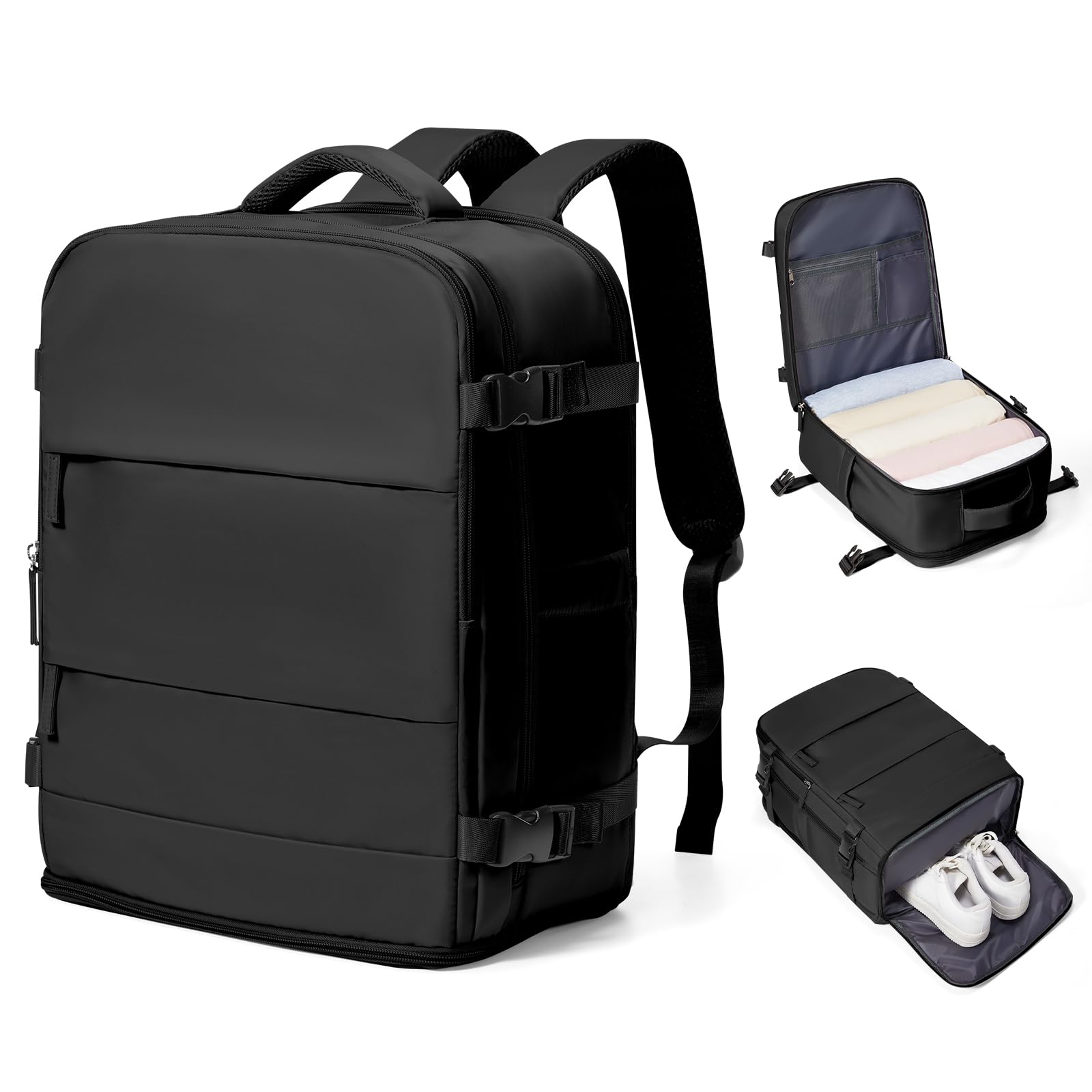 coowoz Travel Backpack Carry On for Women Man Gym Backpack with Laptop Compartment Mochila de Viaje Teacher Personal Item Backpacks Rucksack Airplane Accessories Must Haves,Black Small