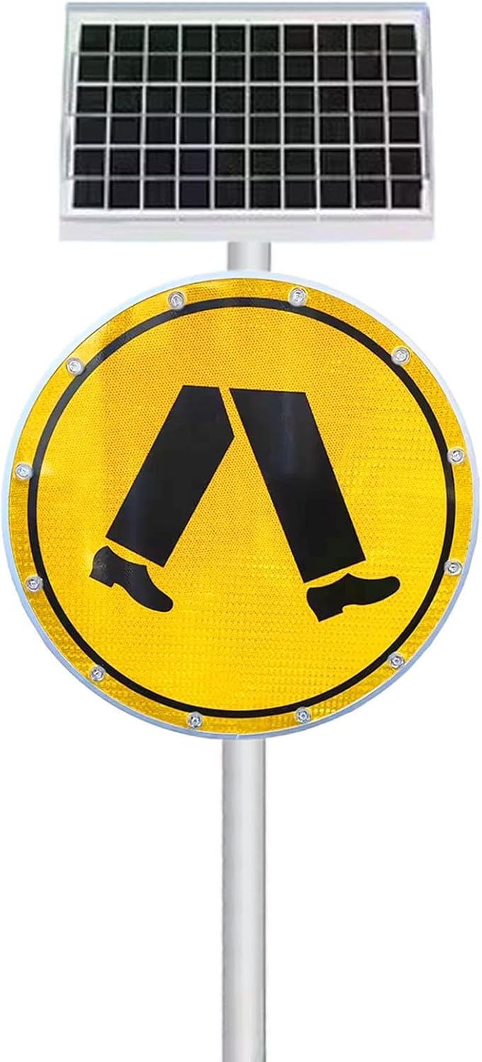 24" LED Flashing Pedestrian Crossing System Sign, Solar Powered Reflective Road Safety Traffic Warning Alarm Signals Light for Neighborhood, Driveway, Street/Road