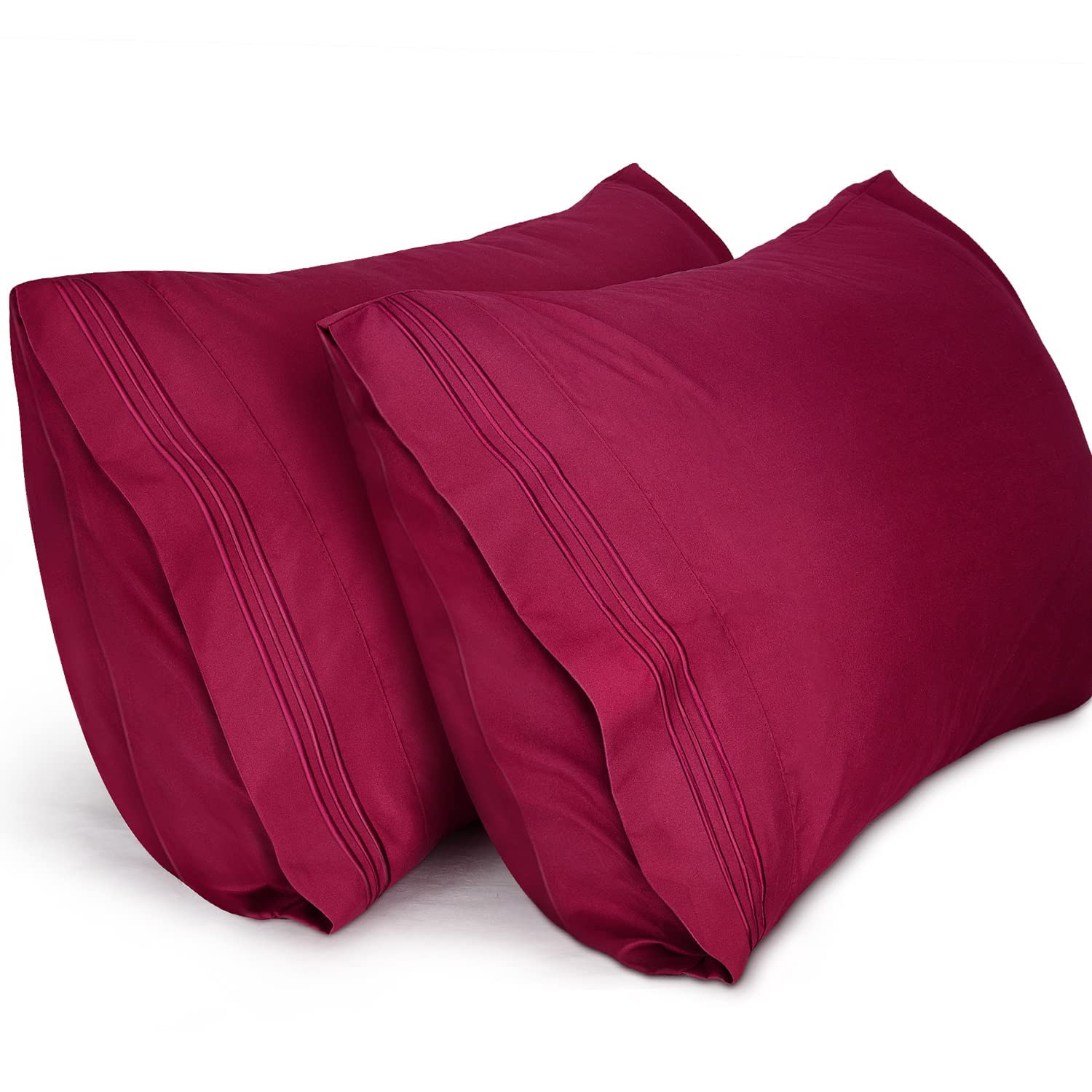 Lirex 2 Pack Satijnen Kussenslopen, Standaard Formaat Zacht Effen Kleur Microfiber Satijnen Kussensloop, Envelop Sluiting Kreukvrij Vervagingsbestendig Ademend (50x90 cm, Wijn Rood