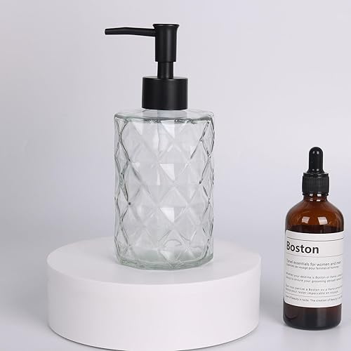 Miniatura 6 de YCWF Dispensador de jabón de vidrio transparente con bomba negra, paquete de 2 dispensadores de jabón de manos de 11.2 fl oz12 onzas para baño y
