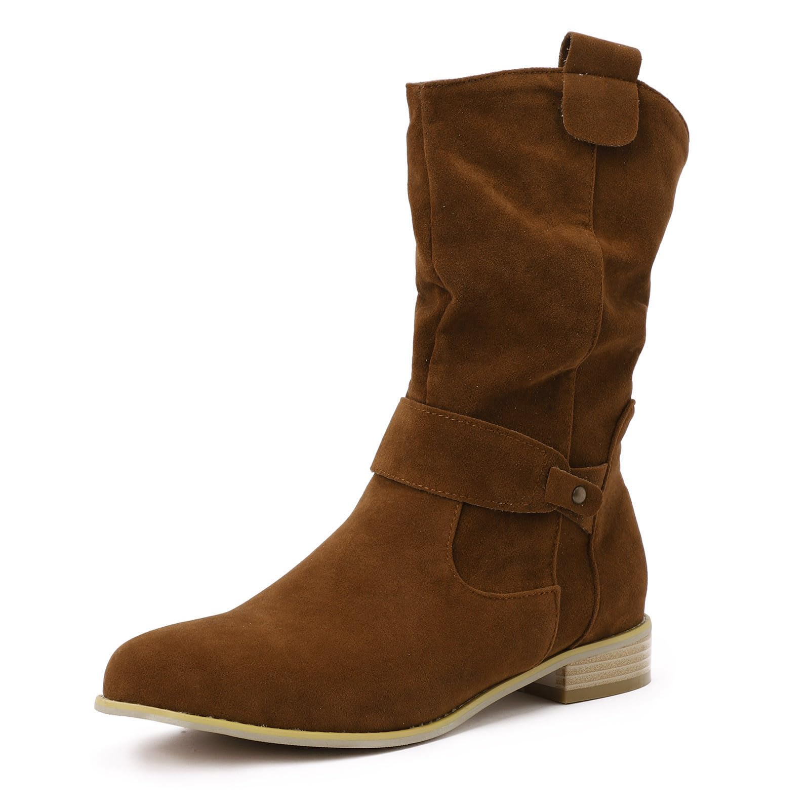 Generisch Stivaletti da donna boho in pelle scamosciata, stile retrò, pieghevoli, in morbida pelle, ariosi, da cowboy