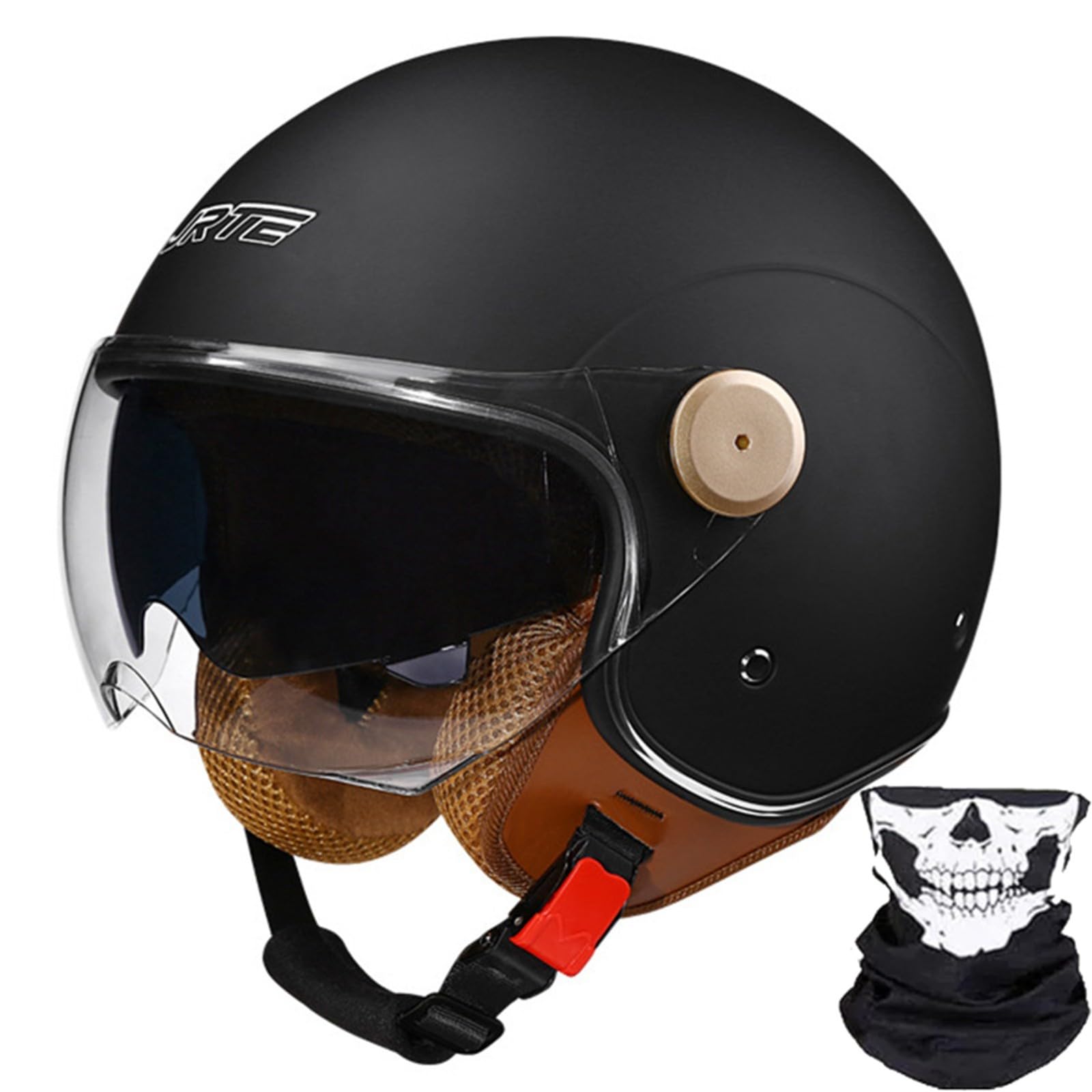 Casque De Moto, Demi-Casque De Moto Rétro 3/4 Ouvert avec Double Visière, pour Hommes Et Femmes, Casque De Scooter, VTT, Cruiser, Approuvé ECE/Dot