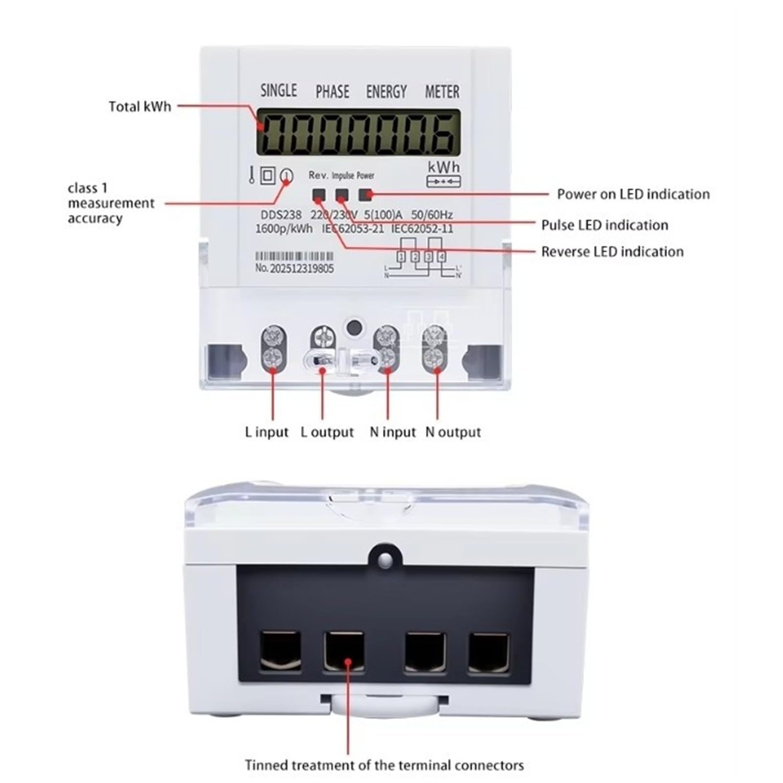 Contatore di energia Monofase 2 fili, 220/230 V, 5-100 A, 50/60 Hz | Guida Din KWH Wattora LCD Contatore di energia bidirezionale(3pcs)