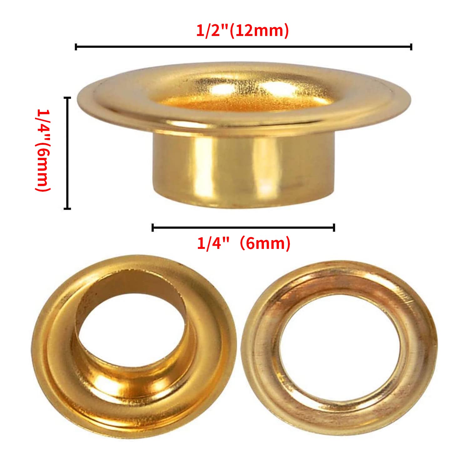 Pikwo 1/4” Size #0 Grommets & Washers Kit Leather Bags Signs Poster Eyelet 2000 Pack Gold