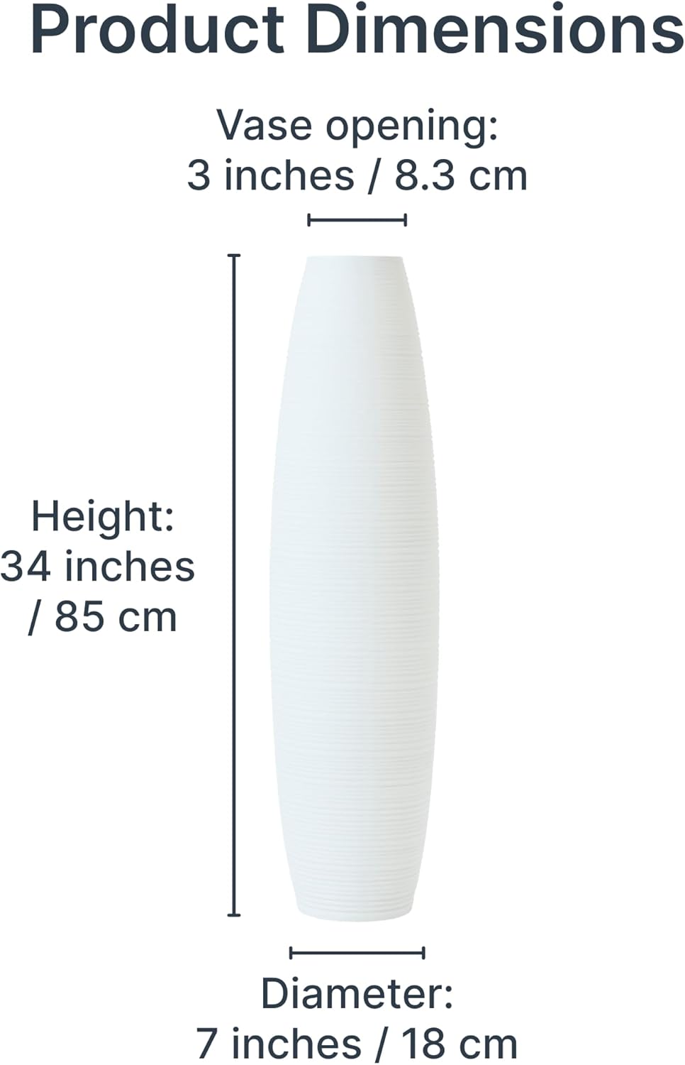 Leewadee Large 34″ Tall Floor Vase, White - Handcrafted Mango Wood for Pampas & Dried Stems