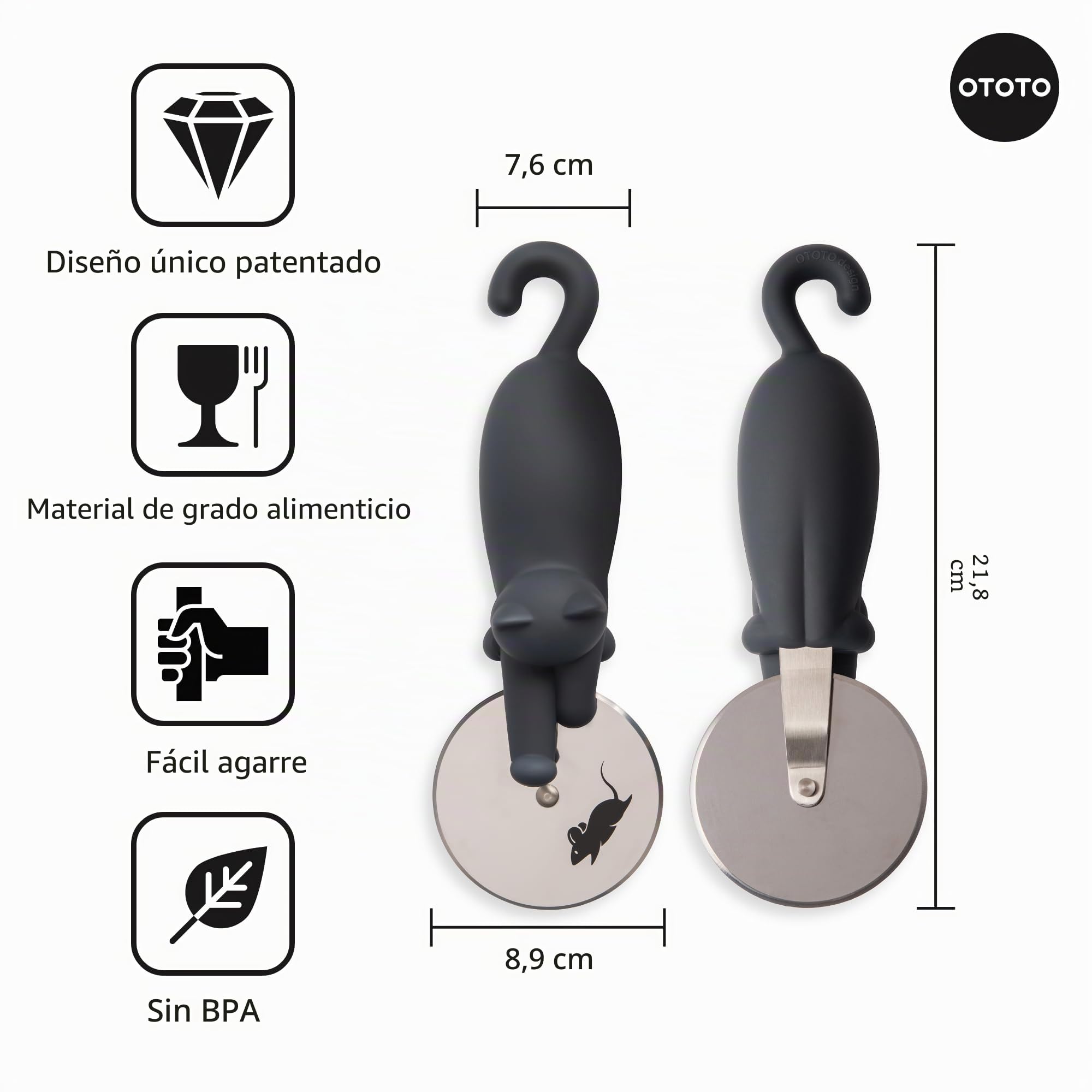 OTOTO Kitty Cut Cortador de pizza – Cortadores de pizza de acero inoxidable – Gadgets de cocina divertidos y regalos de cocina, regalo de gato para mujeres amantes de los gatos