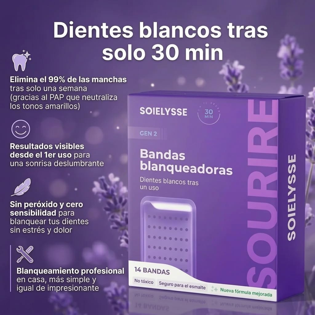 Teeth Whitening Strips Purple, Tiras Blanqueadoras Dientes Autoadhesivas Anti-Amarilleo para Eliminar Manchas de Cafe Te y Tabaco Regalo: cepillo de dientes ((3 Pieces - 12 Pcs))