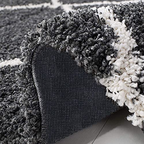Image of Modern Anti Slip Shaggy Fluffy Fur Rectangular Rug And Carpet For Living Room, Bedroom (8X11 Feet, Dark Grey & Ivory)
