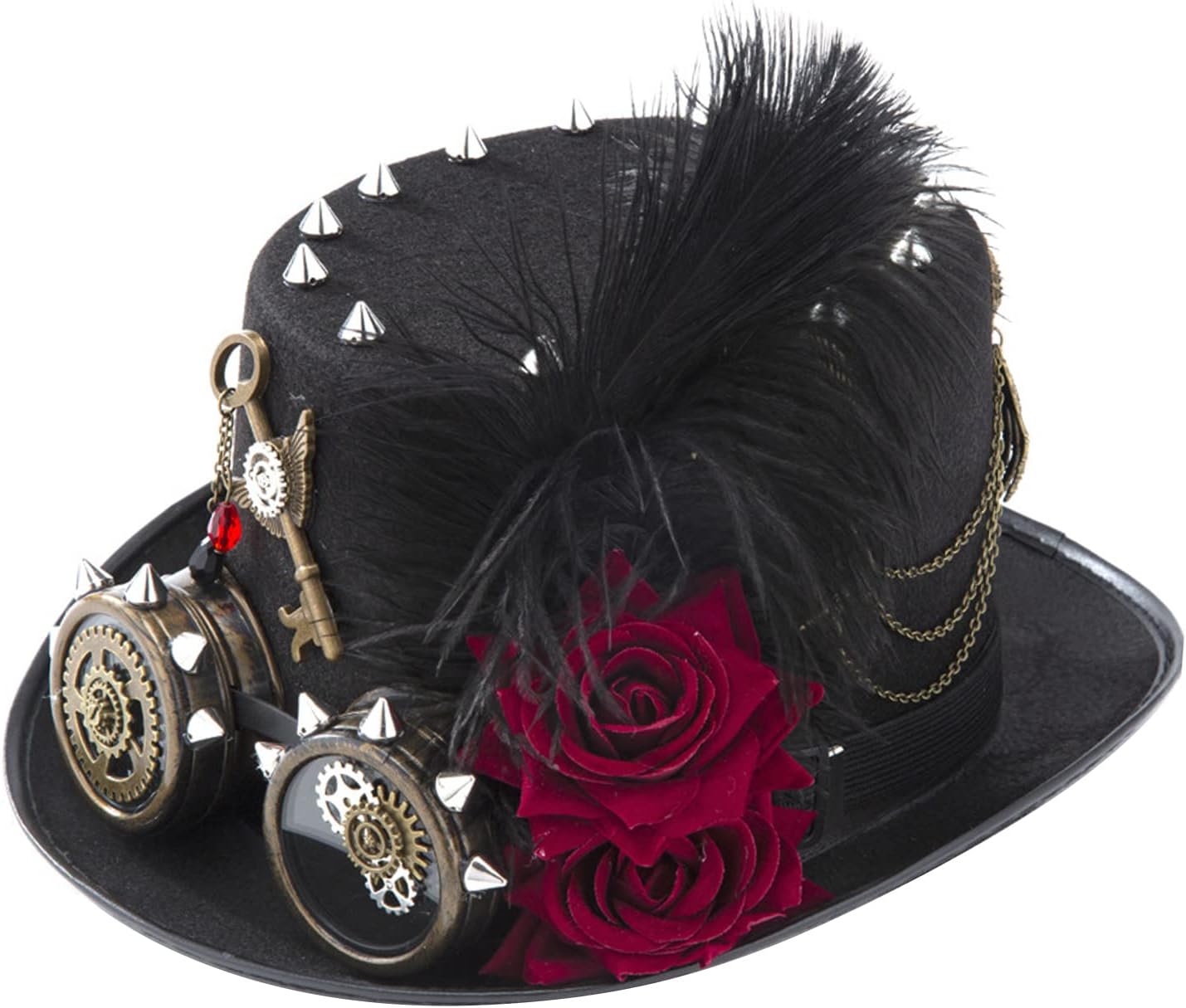 Retro Punk Steampunk Hat Victorian Dark Rose Top Gothic Gear Chain Top Fancy Dress Accessory for Men Women Steampunk with Goggles