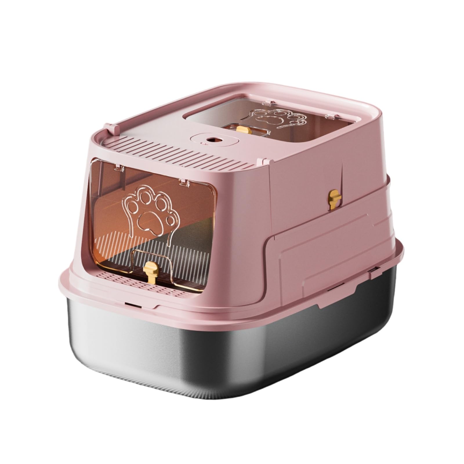 Colcolo Geschlossene Katzenklo Box Katzenklo Katzenhaus Katzenkiste mit Edelstahlwanne Und Hartem Oberteil mit Beutelhalter Und Sichtfenster Einfache Wartung für Wohnung Katzenpflege, Rosa