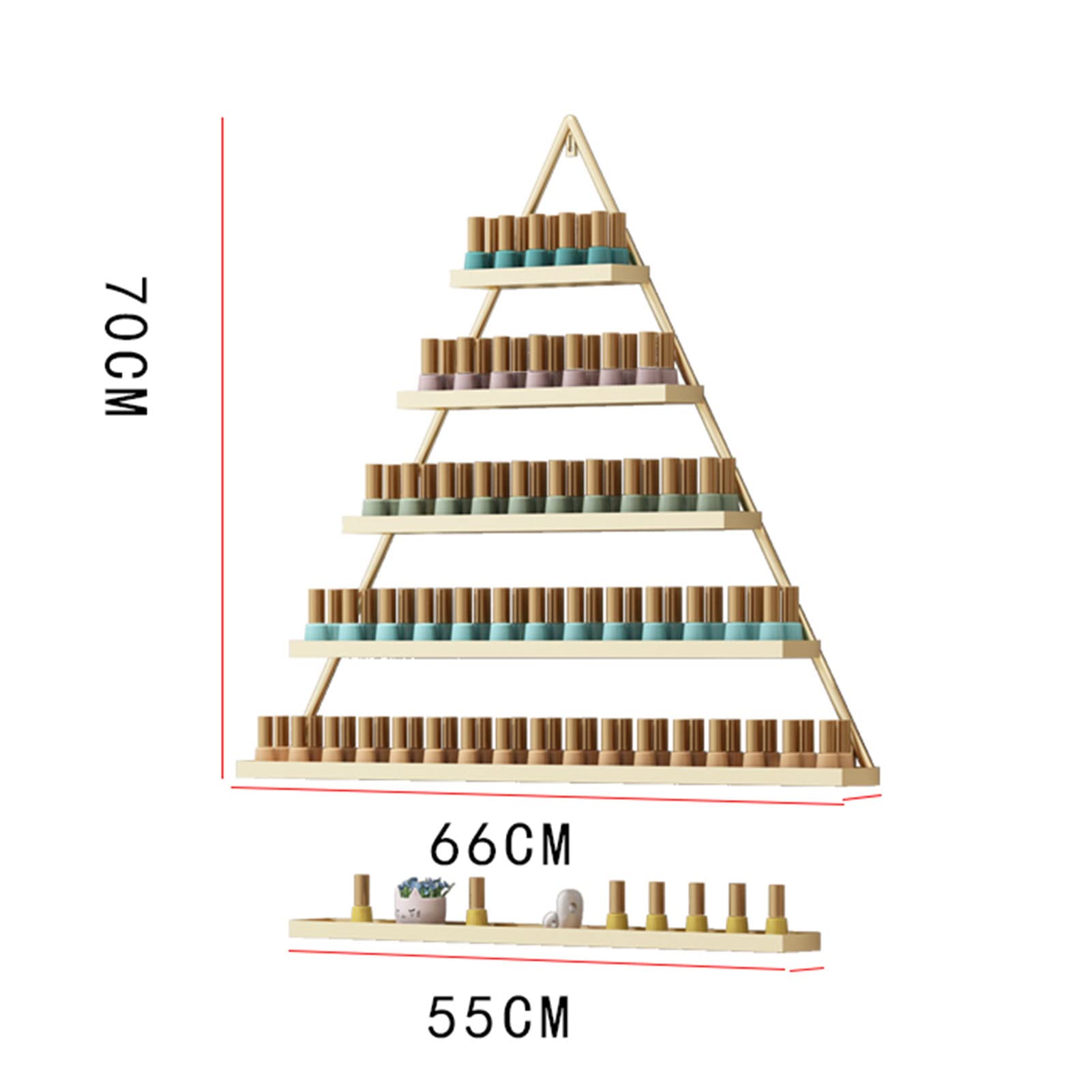 Étagère Murale En Métal Doré à 5 Niveaux Pour Vernis à Ongles - Présentoir Triangulaire Pour Cosmétiques - Organisateurs élégants Et Durables Pour Huiles Essentielles à Domicile, Spa, Salon De