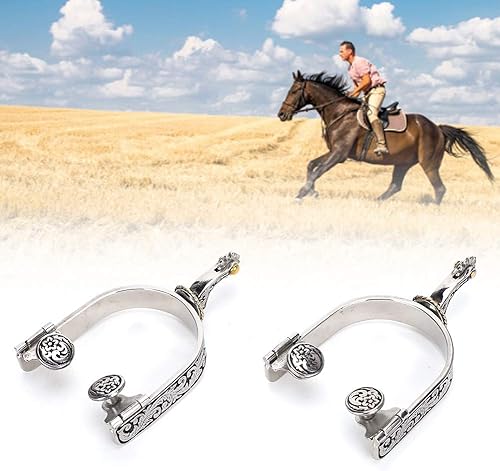 Vista 9 de Jeanoko Bota de caballo de acero inoxidable con patrón exquisito de vaquero occidental para decoración con equipo para competición ecuestre