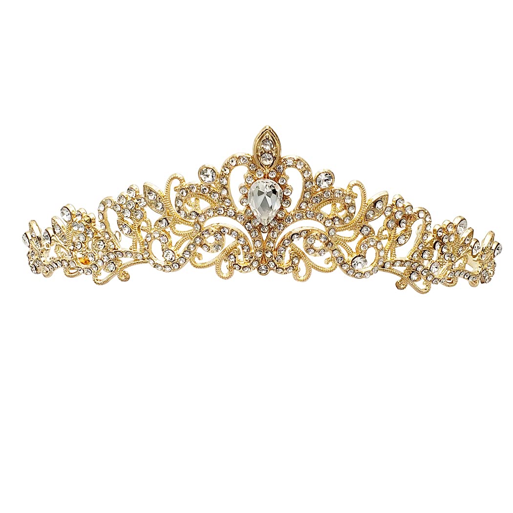 Rosemarie & JubaleeWomen's Dazzling Crystal Rhinestone Royal Tiara Gold Tone Bridal Hair Crown