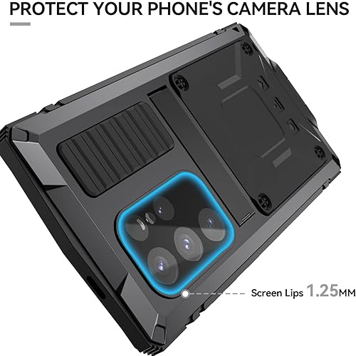 Miniatura 2 de Funda de metal para Samsung Galaxy S24 Ultra con protector de pantalla con función atril, funda para cámara S24 ultra resistente, armadura militar