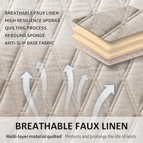 Image of Leader Accessories 2pcs Sideless Front Seat Covers for All Seasons, Beige | Breathable Faux Linen Seat Cushions, Non-Slip Bottom With Headrest Protectors, Universal Fit For Car Van SUV Pickup Truck