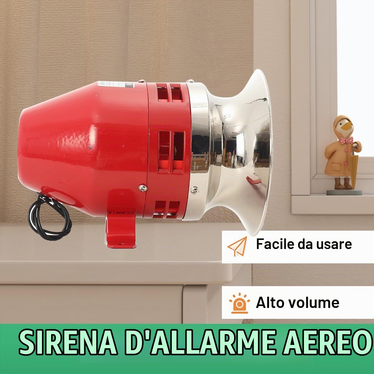 Industrielle Sirena di Allarme MS-390 - 120dB Motore Resistente in Acciaio 220V 100W ad Alta Decibel -30℃ Resistente al Freddo Suono Continuo (Rosso)