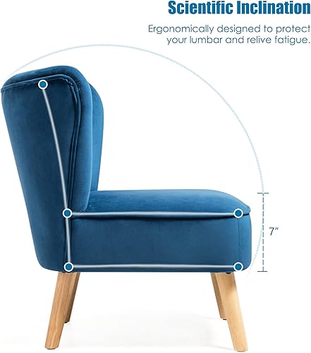 Miniatura 15 de S AFSTAR Silla decorativa sin brazos, silla moderna de terciopelo con patas de madera de goma y asiento de esponja gruesa, silla tapizada con