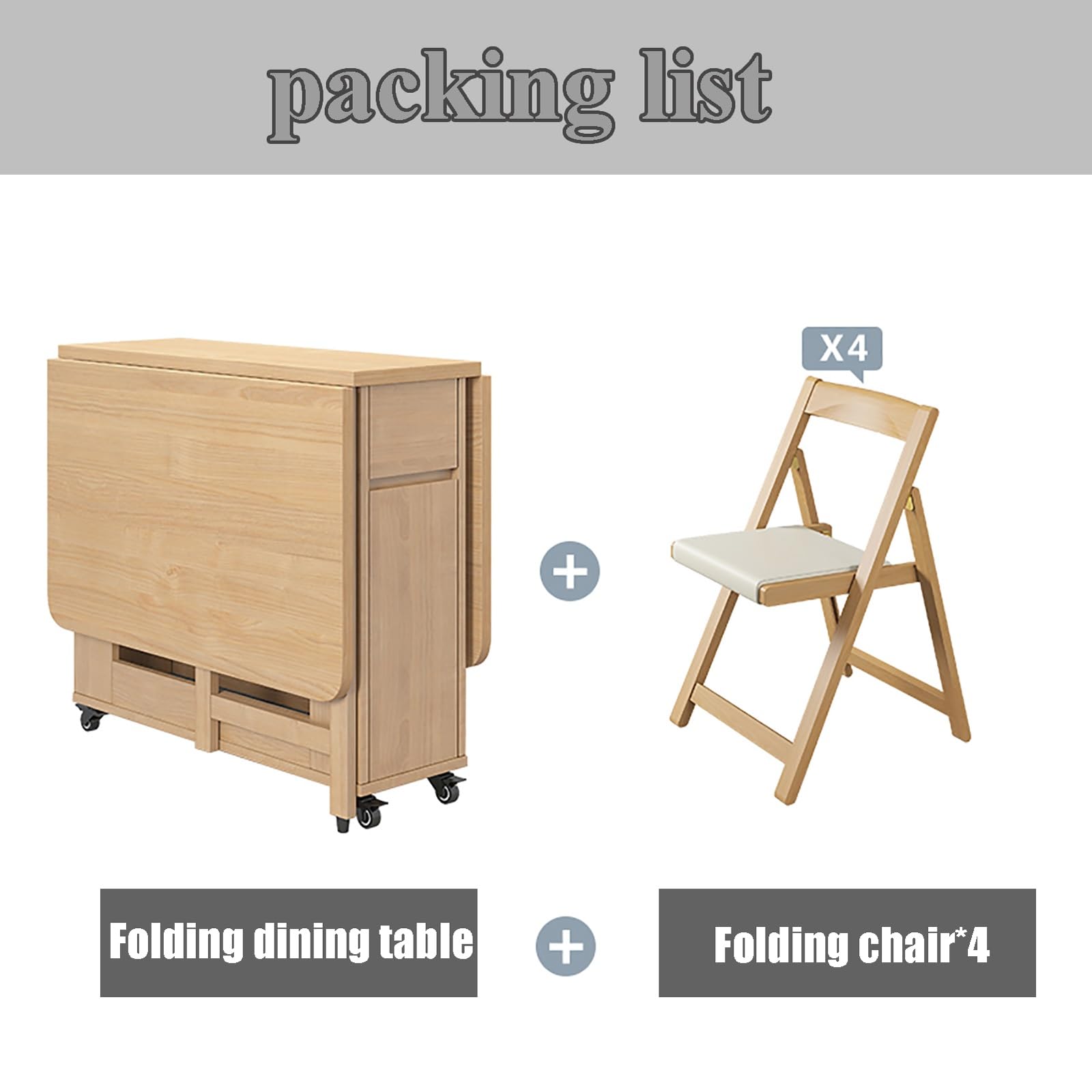Set Tavolo da Pranzo Pieghevole in Legno Massello, Tavolo Industriale con Ribalte con 4 Sedie e Cassetto Tavoli Allungabili a Scomparsa Multifunzionali for Cucina Soggiorno(White)