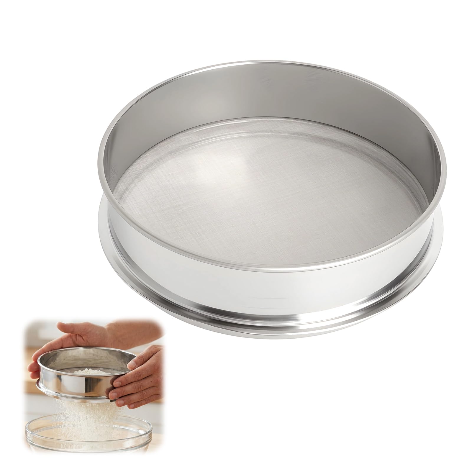 Sitko kuchenne ze stali nierdzewnej 150 z drobnymi oczkami ze stali nierdzewnej o drobnych oczkach 20 cm Ø 0,1 mm, ultra drobne drobne sitko, do mąki, sitka do mąki, cukru pudru, sosu matchy
