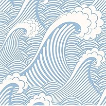 Blooming Wall CPS030 Peel&Stick Handpainting Seamless Blue White Waves Sea Sprays Self-Adhesive Prepasted Wallpaper Wall Mural 17.7x118