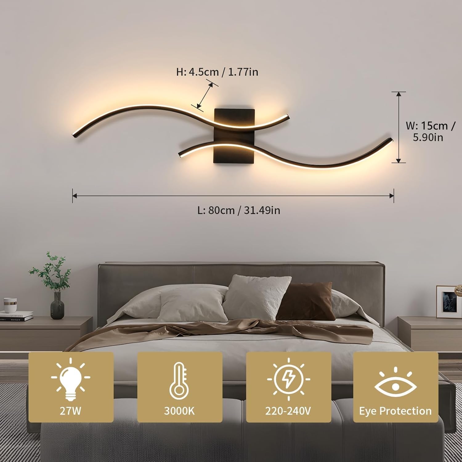 Comely Modern LED Wall Lights Indoor, 27W LED Wall Light Warm White 3000K - Image 4
