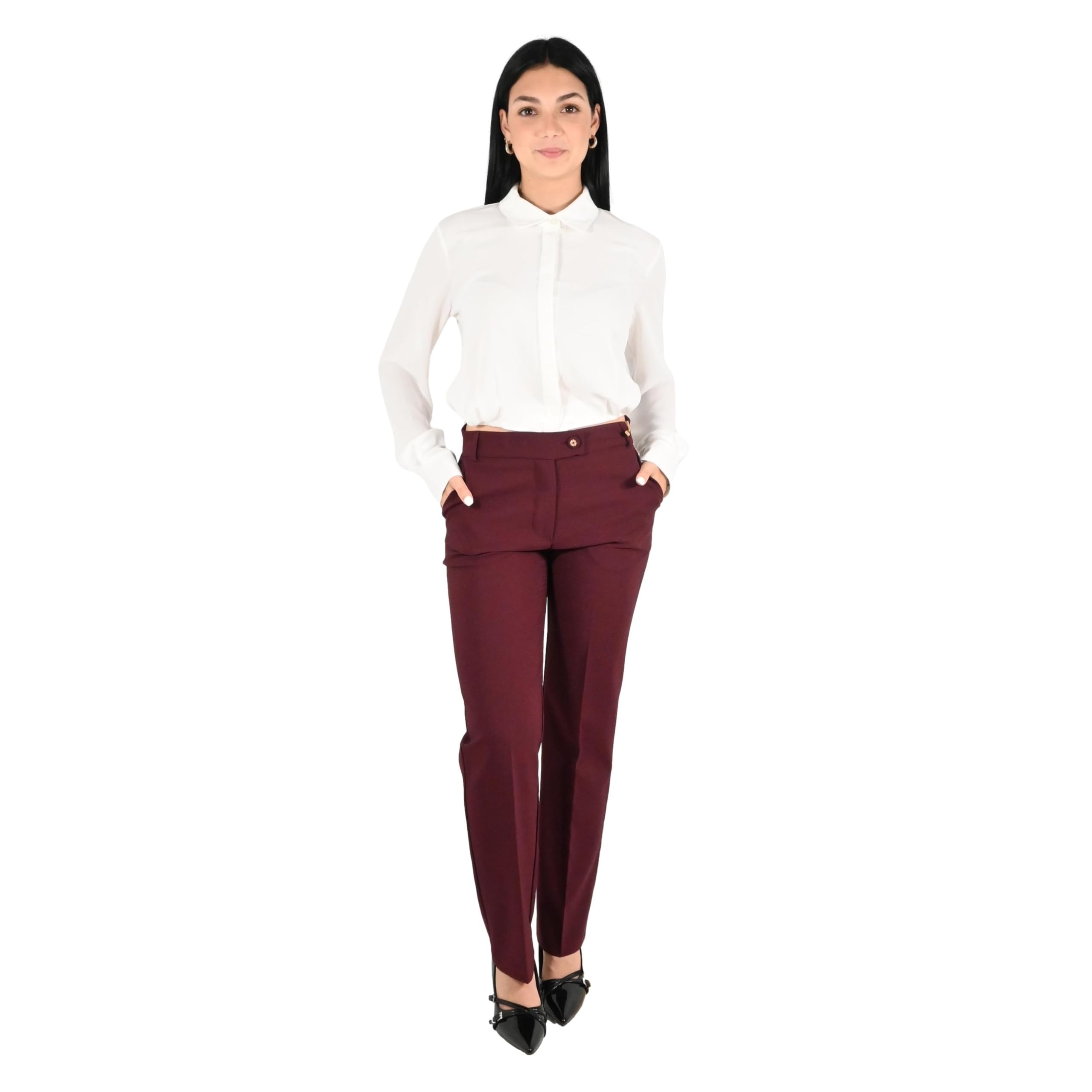 Rinascimento pantalone donna bordeaux rosso CFC0130150003