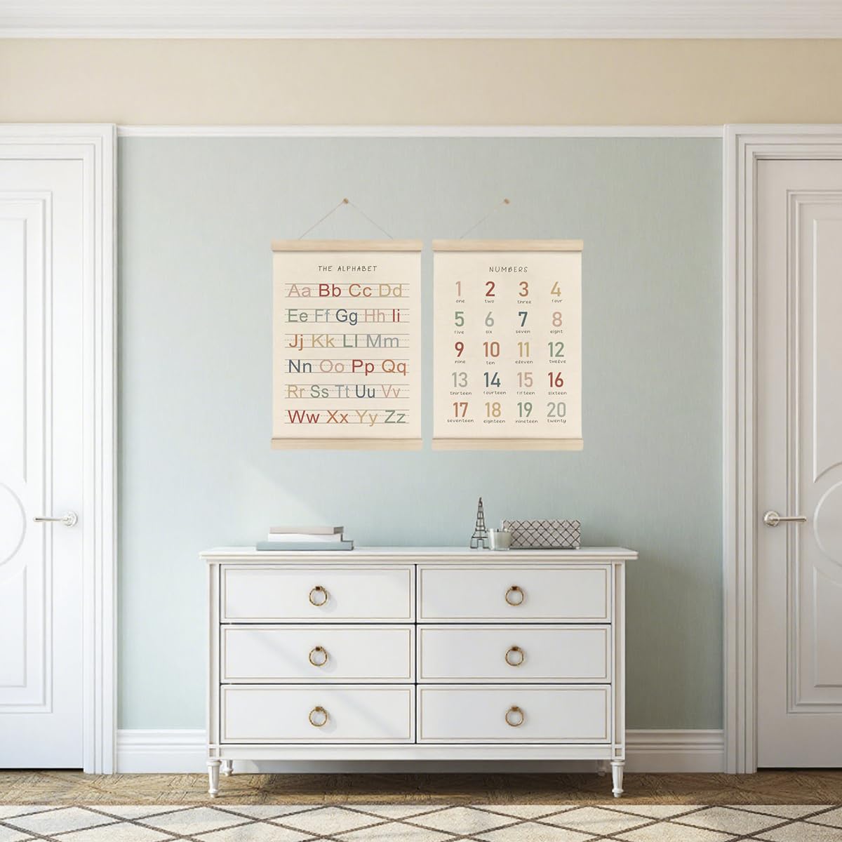 ZBATST Lot de 2 affiches mignonnes avec chiffres de l'alphabet, décoration murale pour tout-petits, décoration de chambre d'enfant, salle de jeux et salle de classe (30,5 x 40,6 cm)