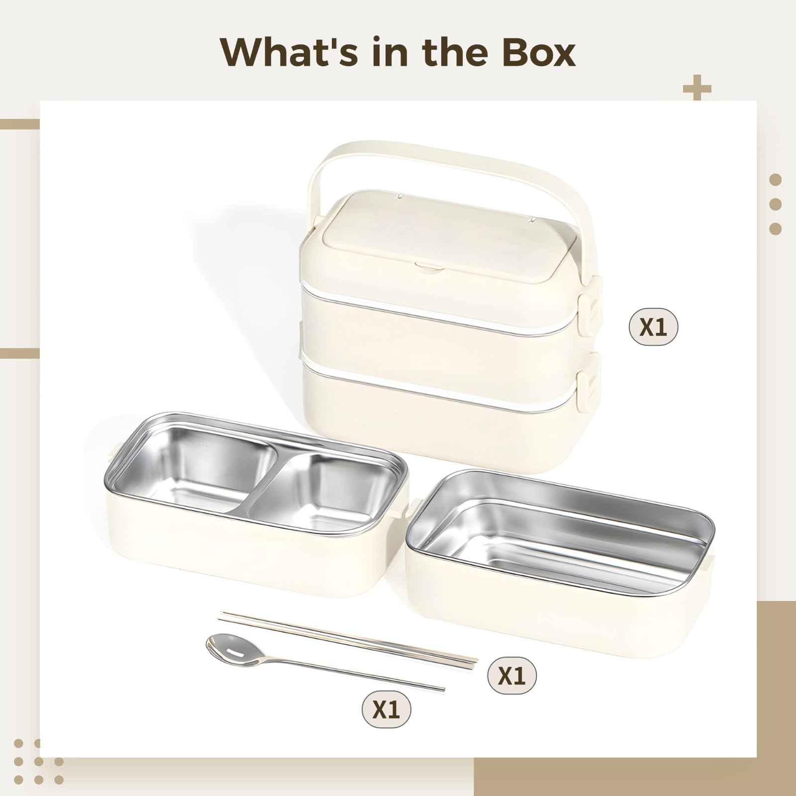 Boîte bento en acier inoxydable 304, grande capacité format XL, compatible micro-ondes, avec cuillère et baguettes, lunch box polyvalente pour le travail, l'école et les repas de tous les jours