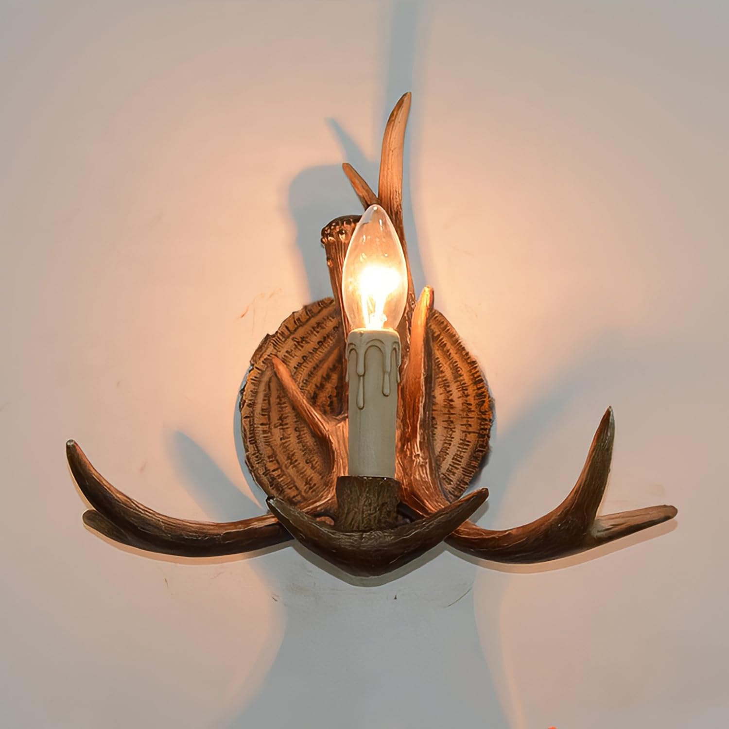 KZT Vintage Industrial Wandleuchte Innen E27 Retro Kerzen Wandlampe Geweih Design Wandlicht Rustikal Kreativ Harz Wandbeleuchtung für Schlafzimmer Wohnzimmer Küche Cafe Bar Flurlampe ohne Glühbirne